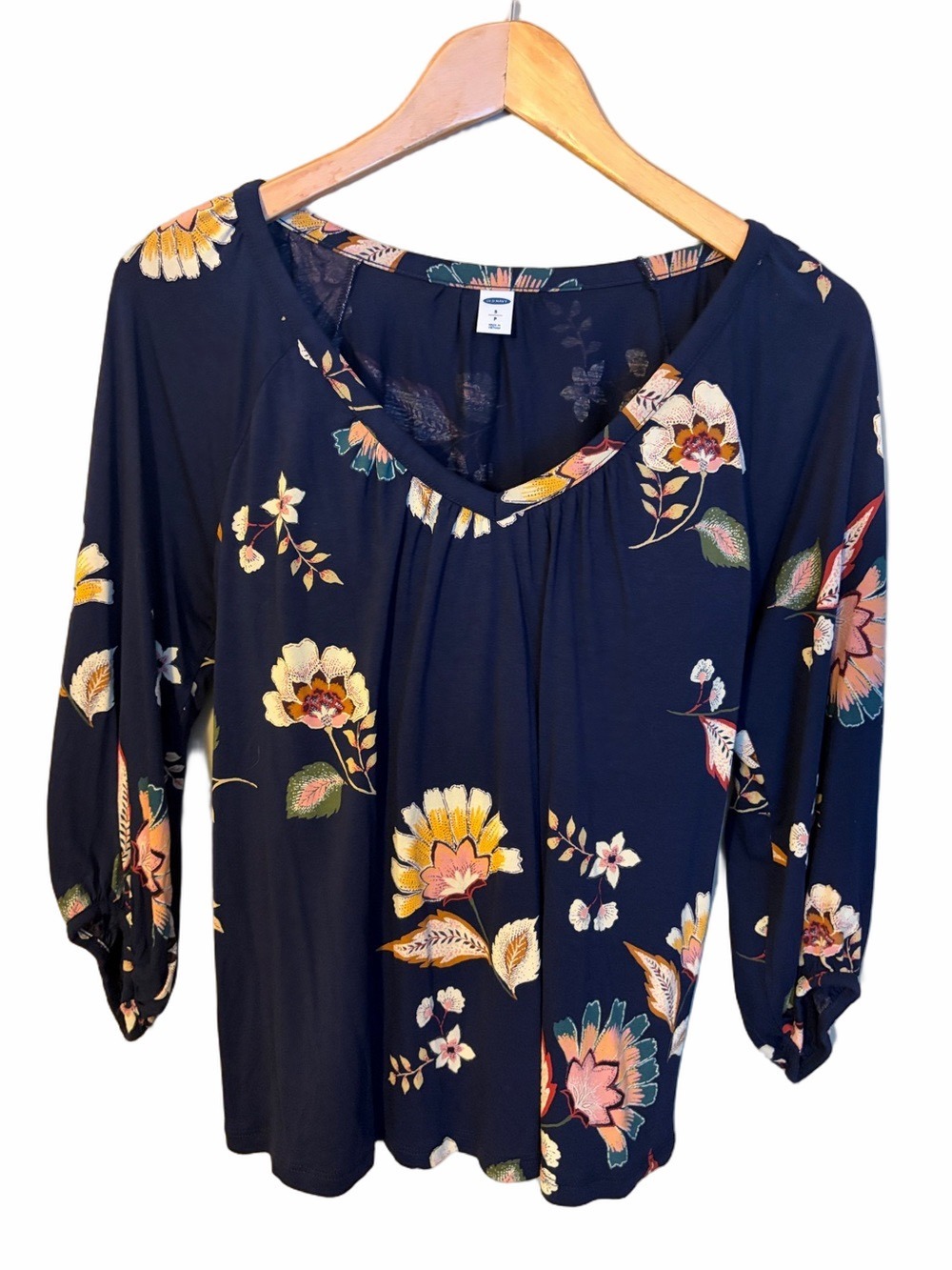 124. Old Navy Navy Floral Peasant Blouse